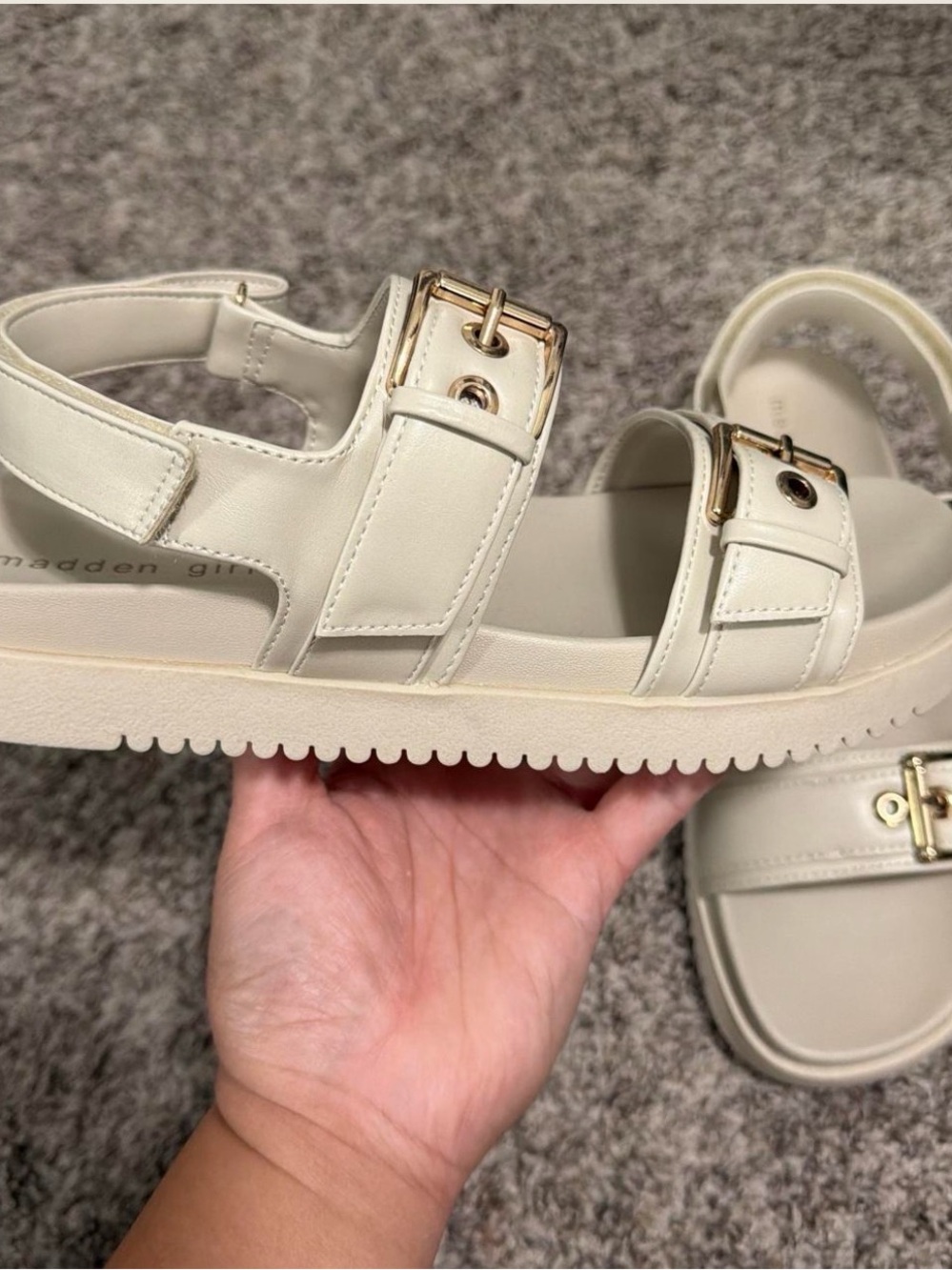 Madden Girl Ivory With Gold Buckle Strap Sandals - Picture 3 of 4